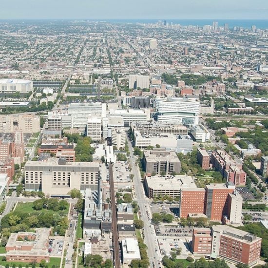 An aerial view of UIC's west campus.